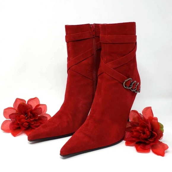 Via Spiga Mid-Calf Burgundy Suede Boots - Picture 1 of 14